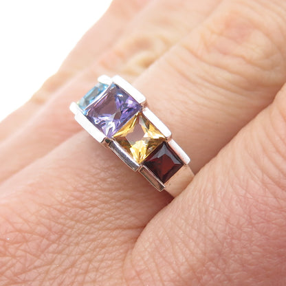 MICHELLE ALBALA 925 Sterling Silver Vintage Real Multi-Gem Ring Size 7.25