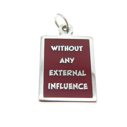 925 Sterling Silver Enamel "Without Any Internal Influence" Minimalist Pendant