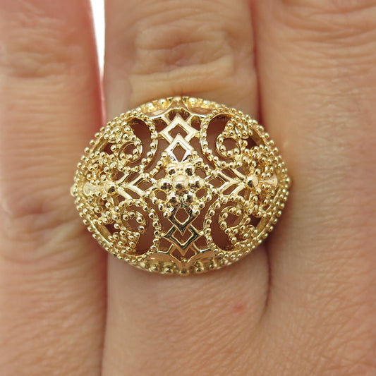 ROSS SIMONS 925 Sterling Silver Gold Plated Ornate Dome Ring Size 6.25