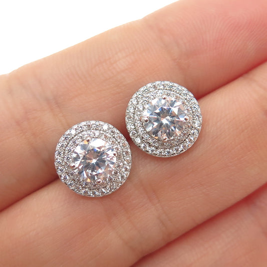 925 Sterling Silver Round-Cut C Z Stud Earrings