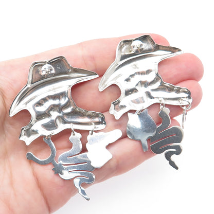 925 Sterling Silver Vintage Cowboy Hat Snake Horse Fox Dangle Earrings