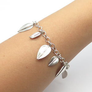 925 Sterling Silver Vintage Floral Leaf Charm Rolo Link Bracelet 7.5"