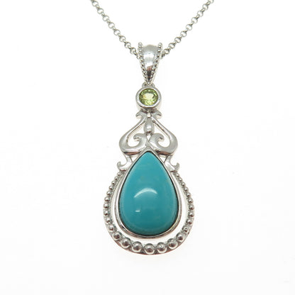 MICHELLE ALBALA 925 Sterling Silver Vintage Italy Turquoise Peridot Necklace 18"