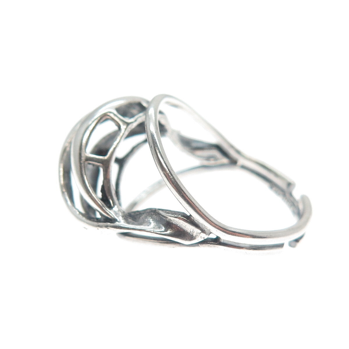 BEAU Sterling Silver Antique Art Deco Wavy Oxidized Adjustable Ring Size 5.25