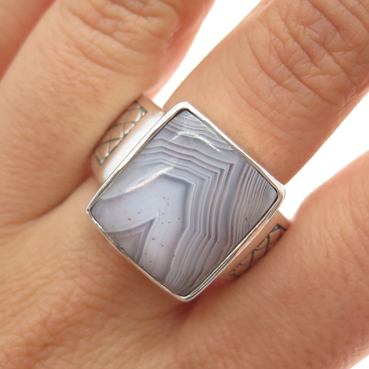 PHLD PlayHardLookDope 925 Sterling Silver Real Lace Agate Ring Size 11.75