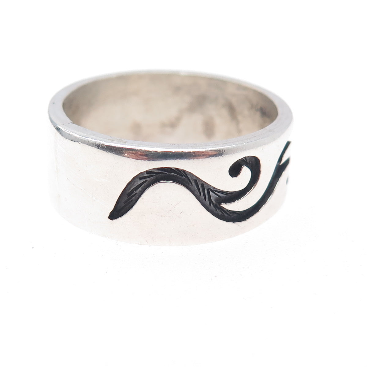925 Sterling Silver Vintage Mexico Swirl Oxidized Band Ring Size 14