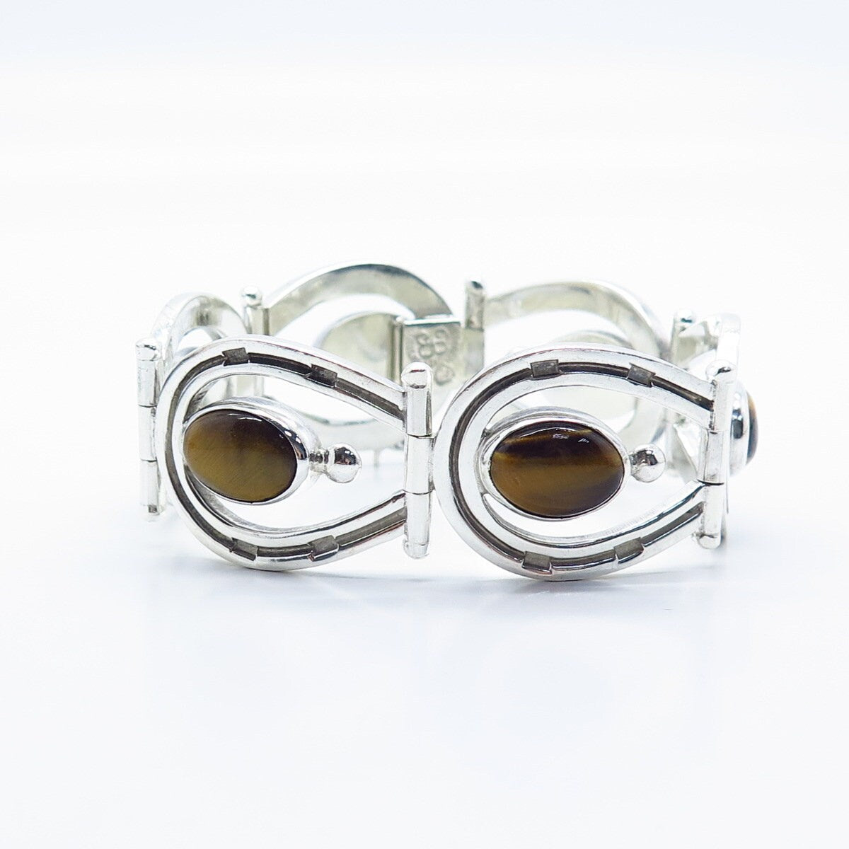 925 Sterling Silver Vintage Mexico Los Ballesteros Tiger Eye Gem Bracelet 7"