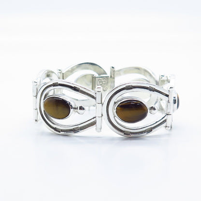 925 Sterling Silver Vintage Mexico Los Ballesteros Tiger Eye Gem Bracelet 7"