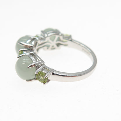925 Sterling Silver Real Cabochon Jade & Round-Cut Peridot Ring Size 5.25