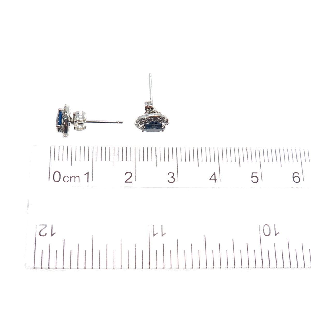 925 Sterling Silver Oval-Cut Blue & Round-Cut White C Z Stud Earrings