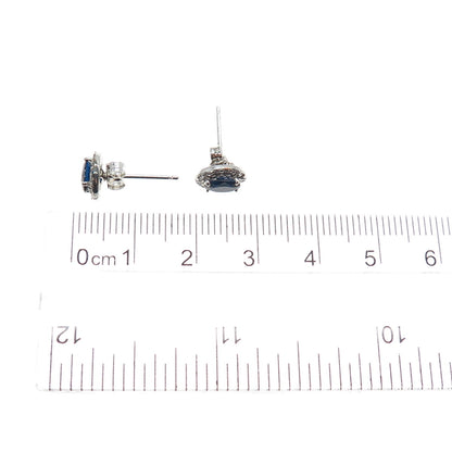 925 Sterling Silver Oval-Cut Blue & Round-Cut White C Z Stud Earrings