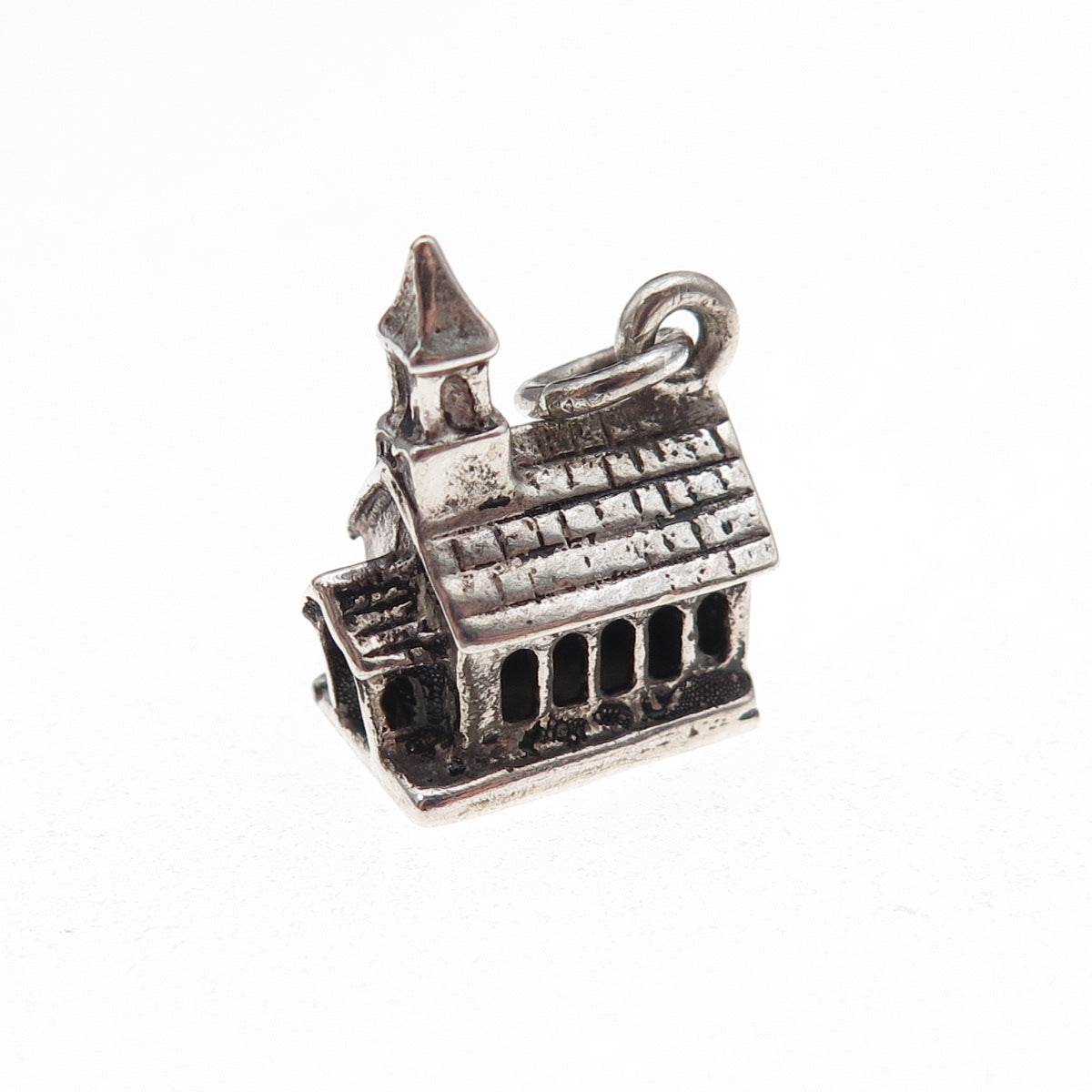 Felchcraft 925 Sterling Silver Antique Art Deco Church Oxidized 3D Charm Pendant
