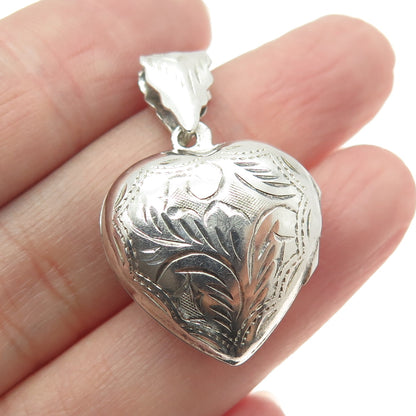 925 Sterling Silver Vintage Engraved Puffy Heart Locket Pendant