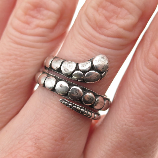 925 Sterling Silver Vintage Snake Dotted Oxidized Adjustable Wrap Ring Size 7
