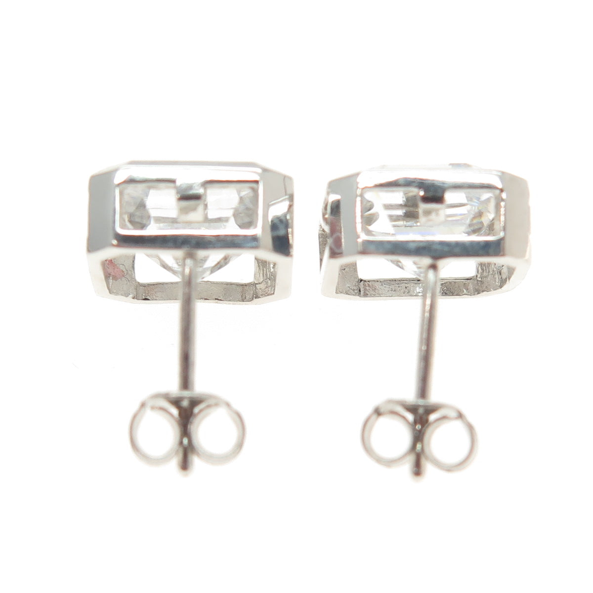 925 Sterling Silver Asscher-Cut C Z Stud Earrings