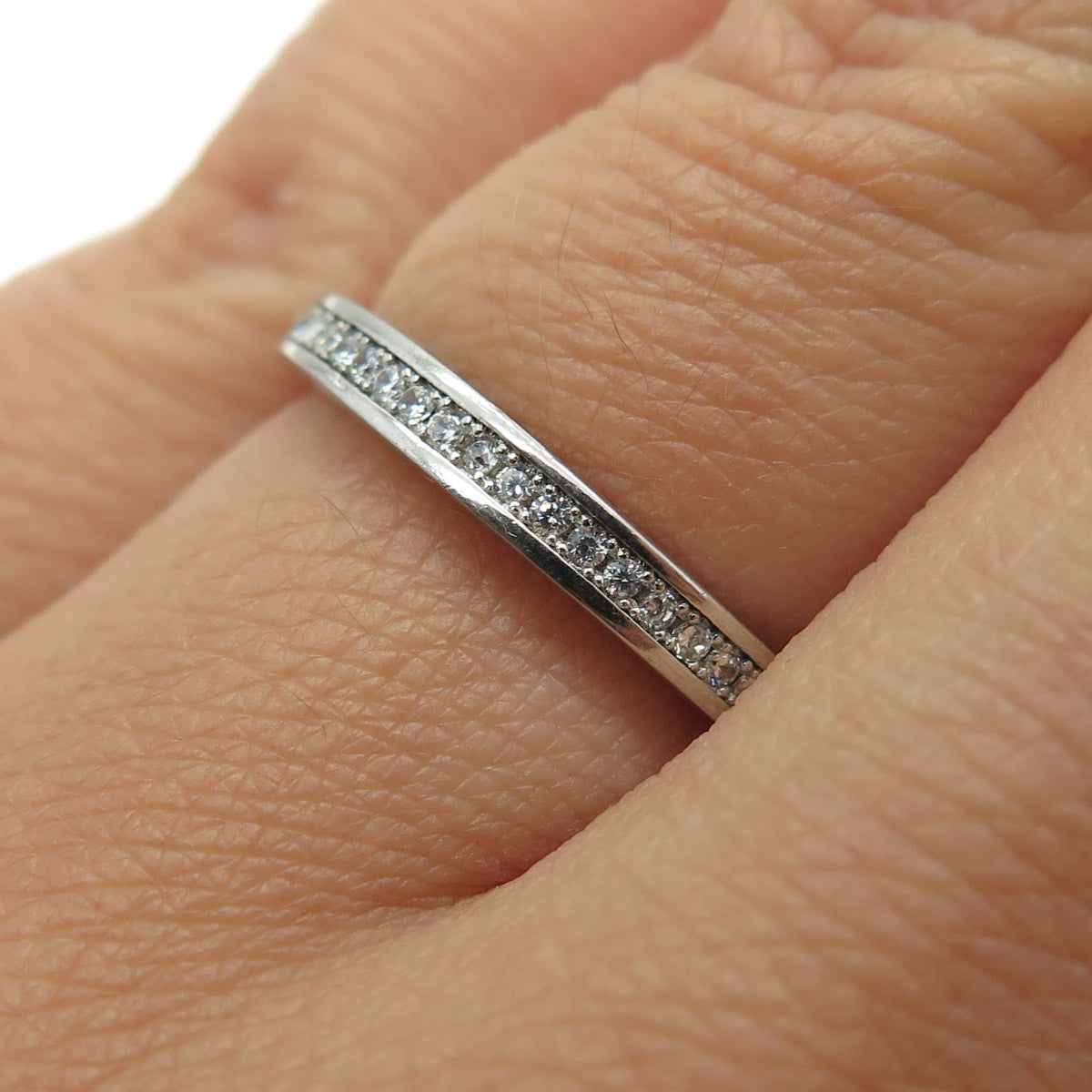 925 Sterling Silver Round-Cut C Z Half Eternity Ring Size 6.25