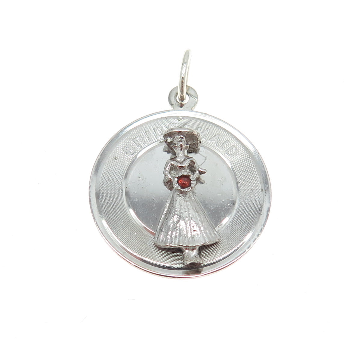 925 Sterling Silver Vintage Red C Z "Bridesmaid" Charm Pendant