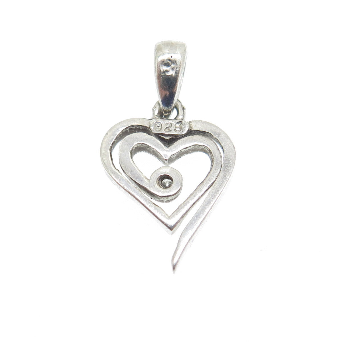 JEWELRY CONCEPTS Sterling Silver Real Diamond Spiral Heart Minimalist Pendant