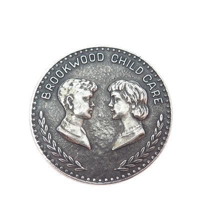 925 Sterling Silver Antique Brookwood Child Care Oxidized Medal Pin Brooch