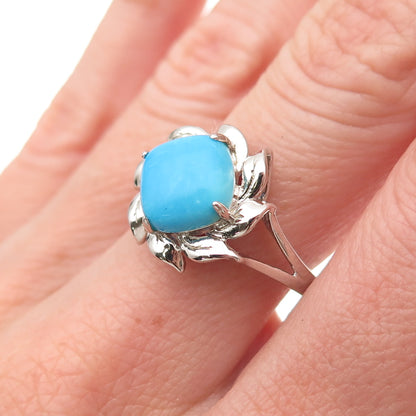 925 Sterling Silver Real Sleeping Beauty Turquoise Floral Ring Size 8