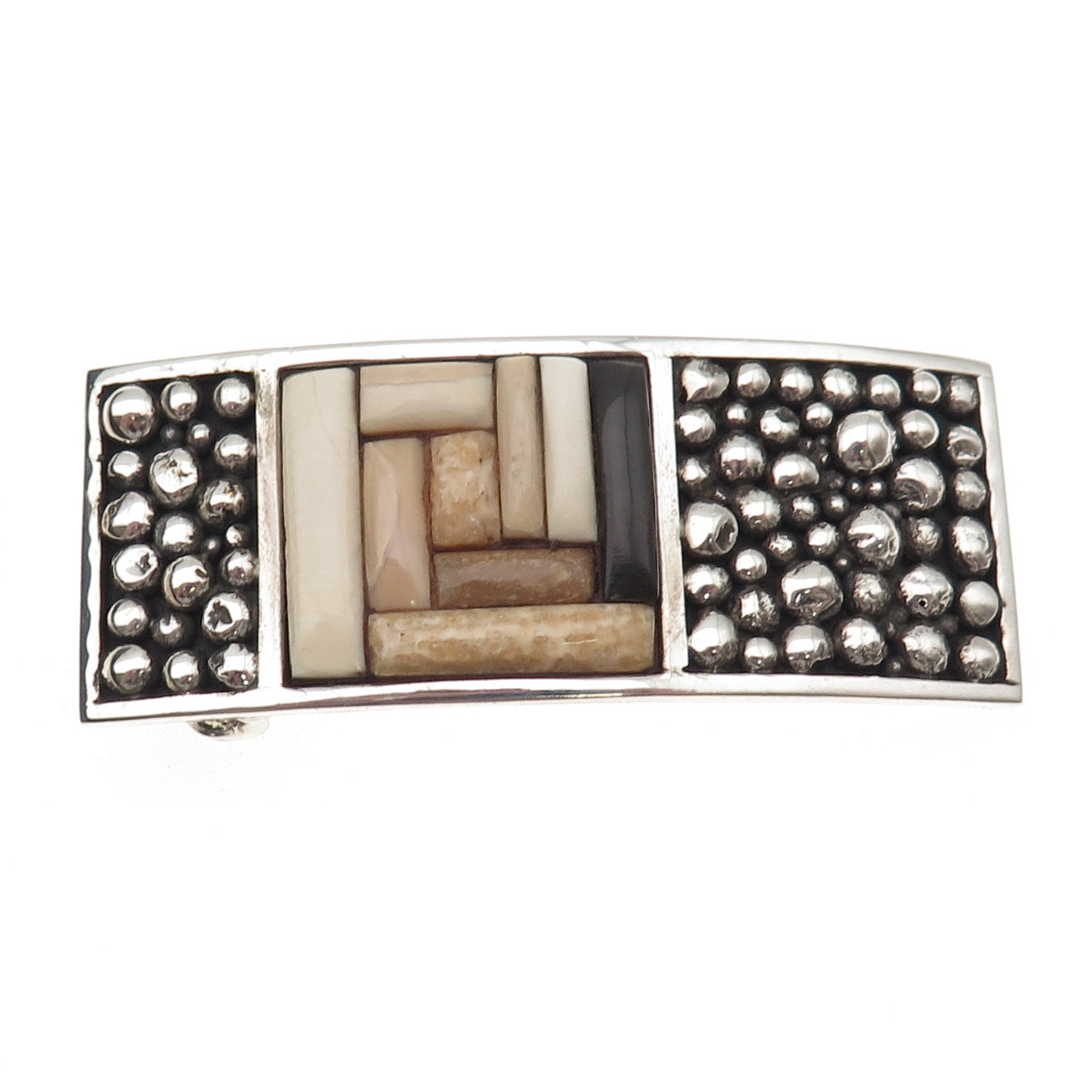 Jack Woolsey Versions 925 Sterling Silver Vintage Fossil Jasper Onyx Belt Buckle
