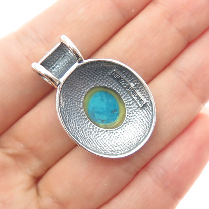 CHAPAL ZENRAY Sterling Silver Vintage Real Bisbee Turquoise Ornate Charm Pendant
