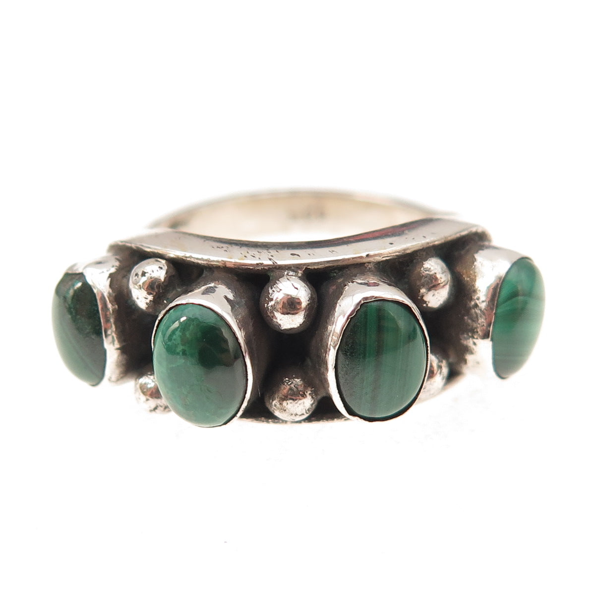 925 Sterling Silver Vintage Real Malachite Oxidized Ring Size 7.75