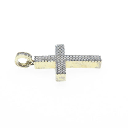 925 Sterling Silver Gold Plated Round-Cut C Z Cross Pendant