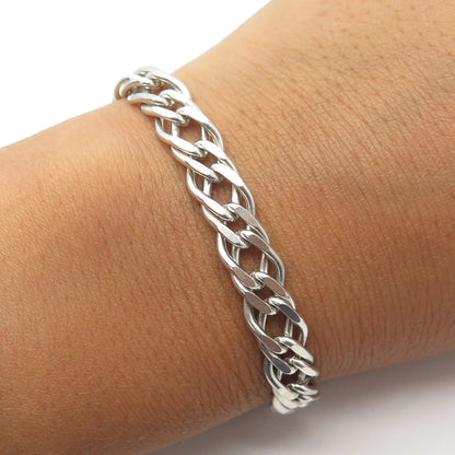 925 Sterling Silver Vintage Italy Double Cable Link Bracelet 8"