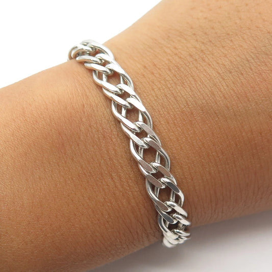 925 Sterling Silver Vintage Italy Double Cable Link Bracelet 8"