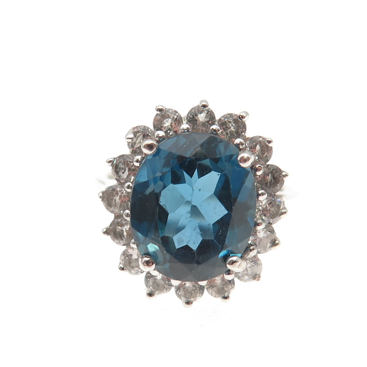 925 Sterling Silver Real London Blue & White Topaz Ring Size 6.5