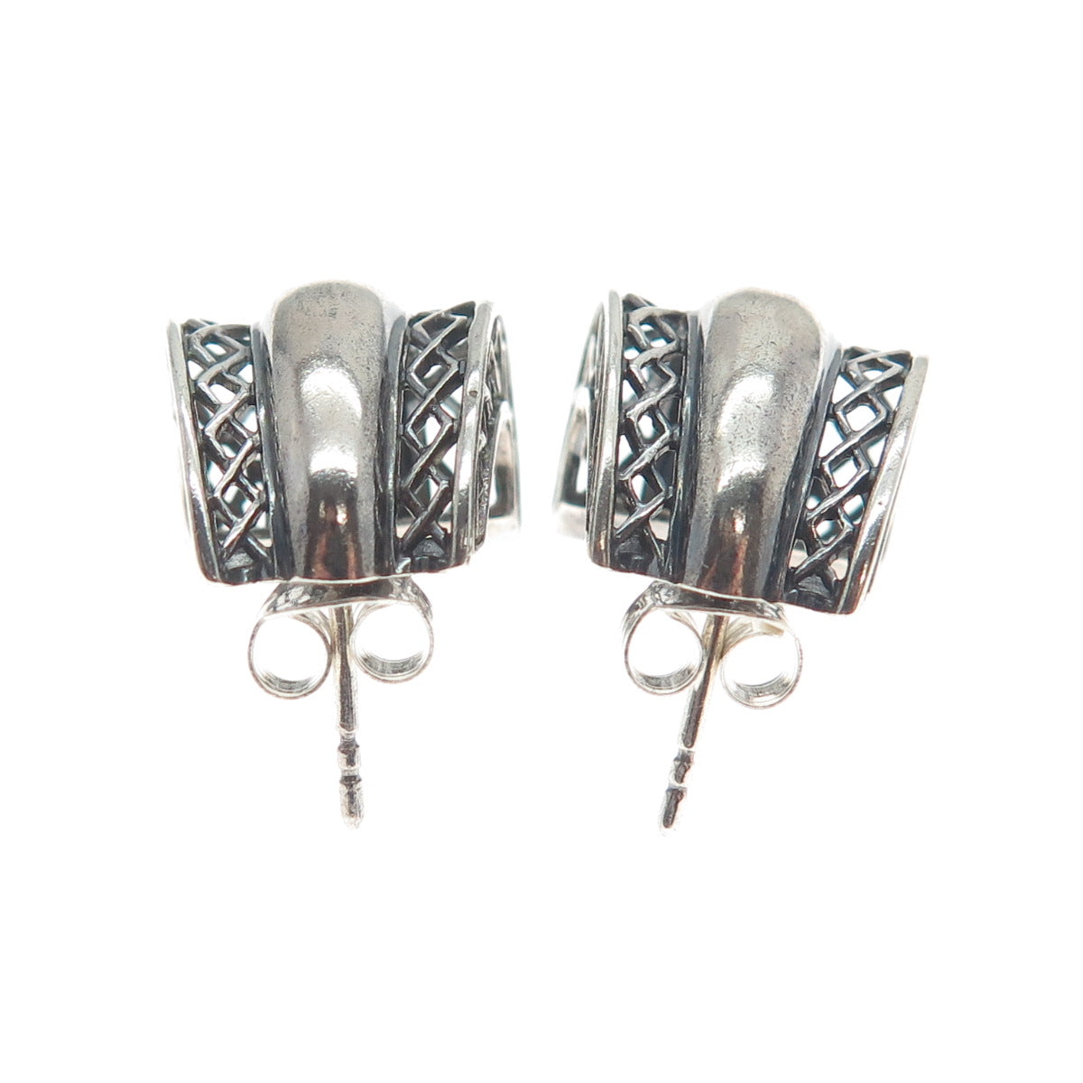 925 Sterling Silver Vintage Modernist Oxidized Hoop Earrings
