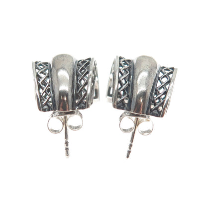 925 Sterling Silver Vintage Modernist Oxidized Hoop Earrings