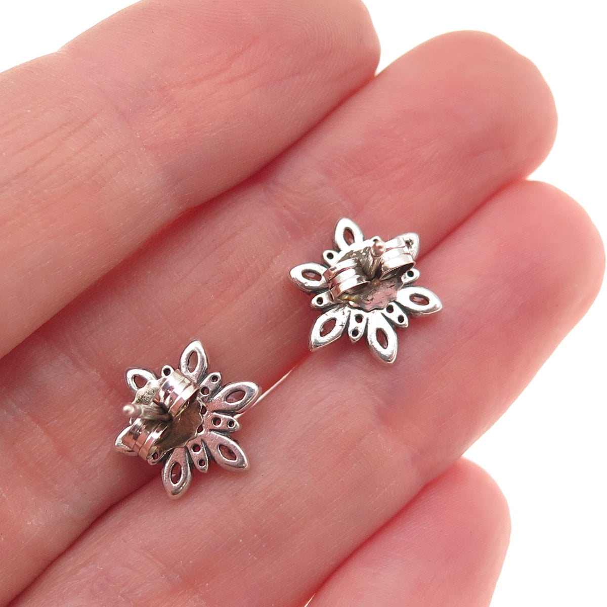 Pandora 925 Sterling Silver White & Blue C Z Sparkling Snowflake Stud Earrings