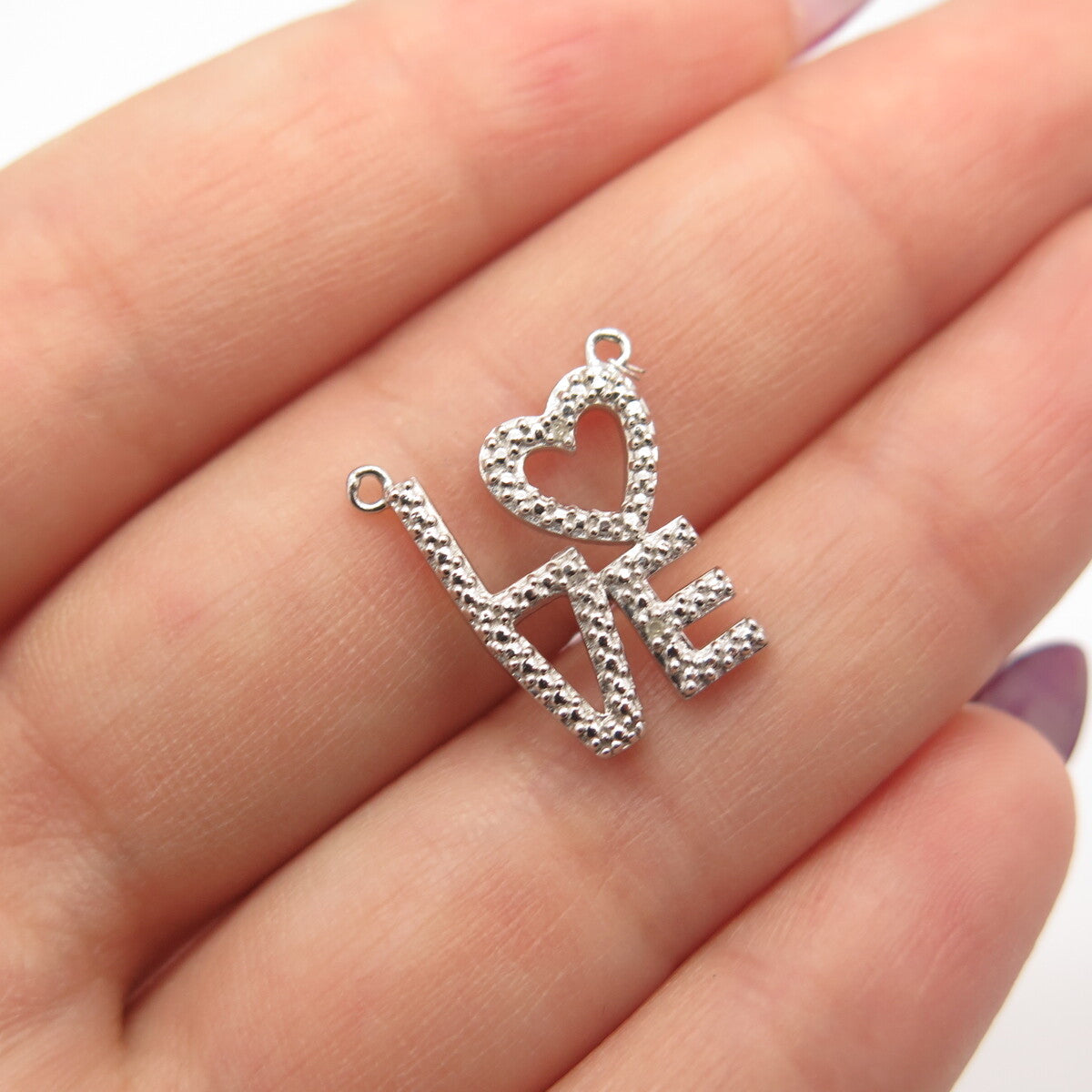 925 Sterling Silver SUN Real White Diamond "LOVE" Necklace Central Part