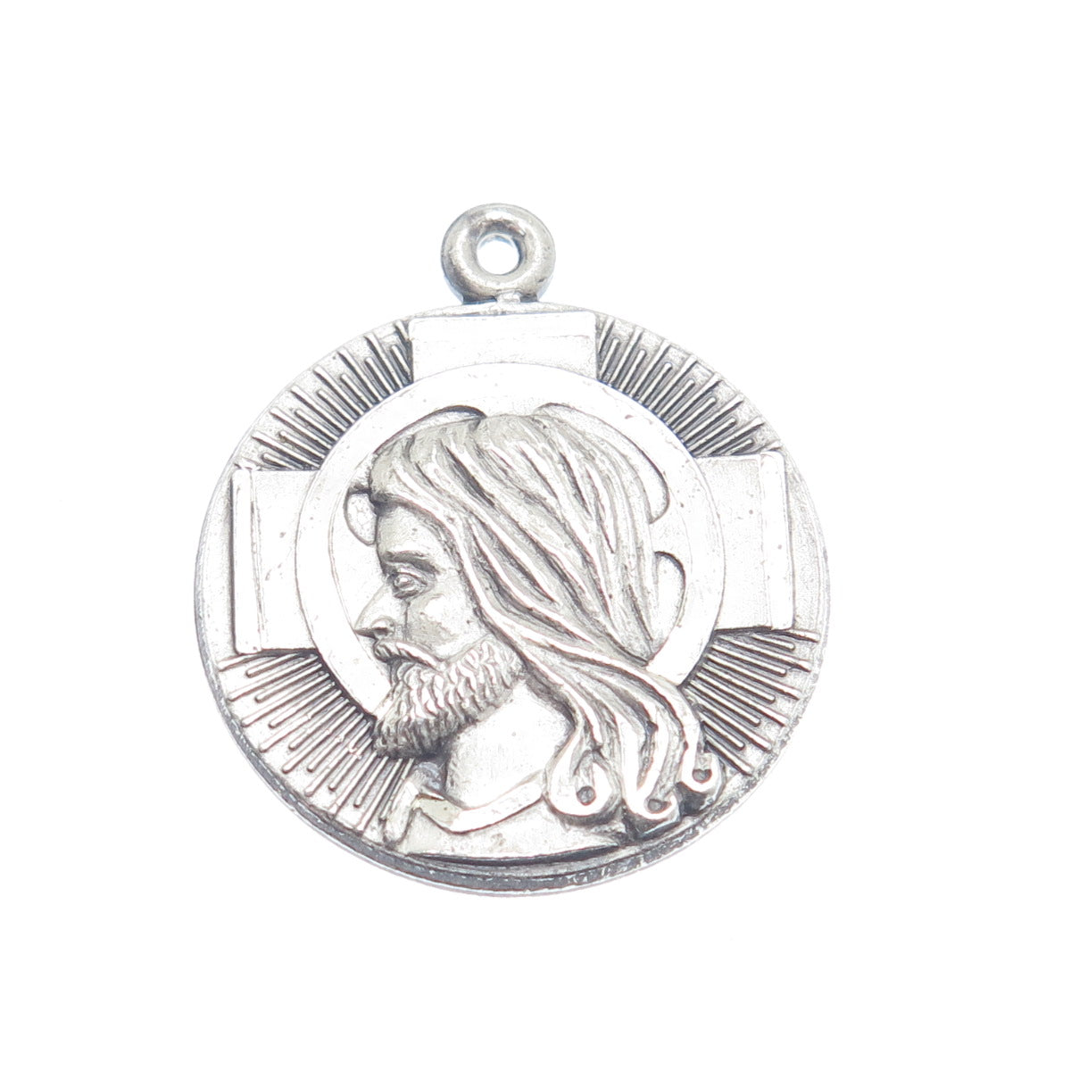 HAYWARD 925 Sterling Silver Vintage Jesus Christ Cross Religious Round Pendant