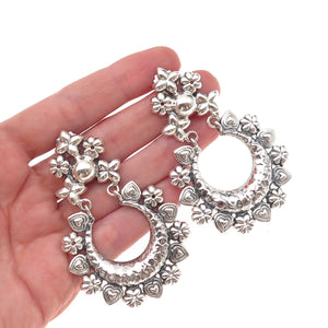 Arya 925 Sterling Silver Floral Heart Crescent Oxidized Dangle Earrings
