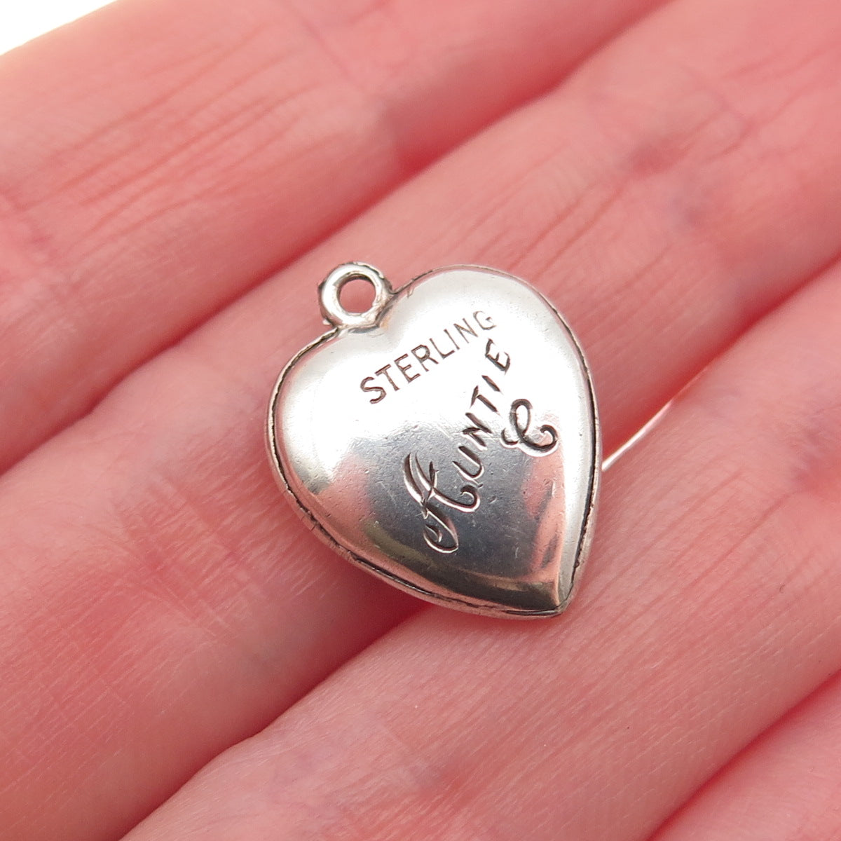 925 Sterling Antique Enamel US Flag Chatelaine Engraved Heart Mini Charm Pendant