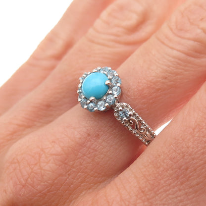 Chuck Clemency 925 Sterling Silver Real Turquoise & Blue Topaz Ring Size 8.25