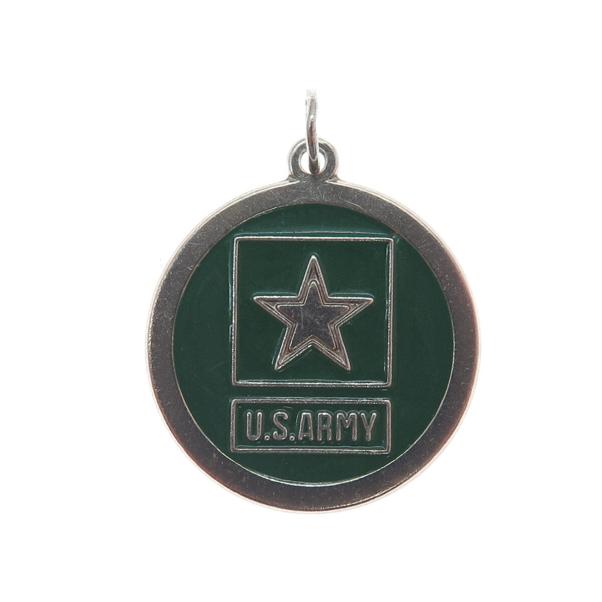 925 Sterling Silver Vintage Enamel US Army Star Round Dog Tag Charm Pendant