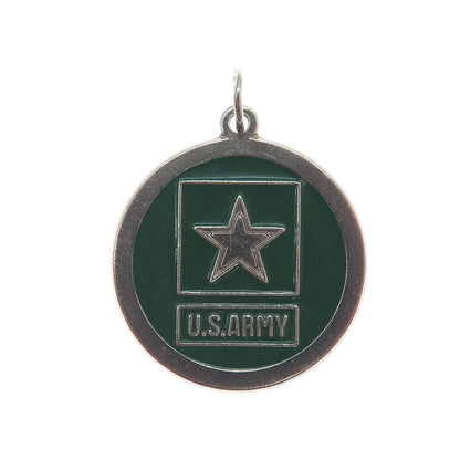 925 Sterling Silver Vintage Enamel US Army Star Round Dog Tag Charm Pendant