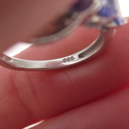925 Sterling Silver Real Diamond & Tanzanite Ring Size 6.25