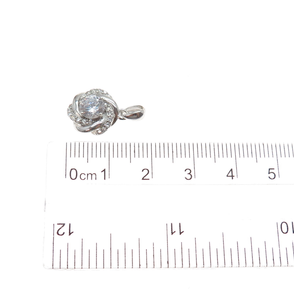 925 Sterling Silver Round-Cut C Z Rose Flower Minimalist Charm Pendant