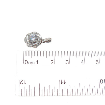 925 Sterling Silver Round-Cut C Z Rose Flower Minimalist Charm Pendant