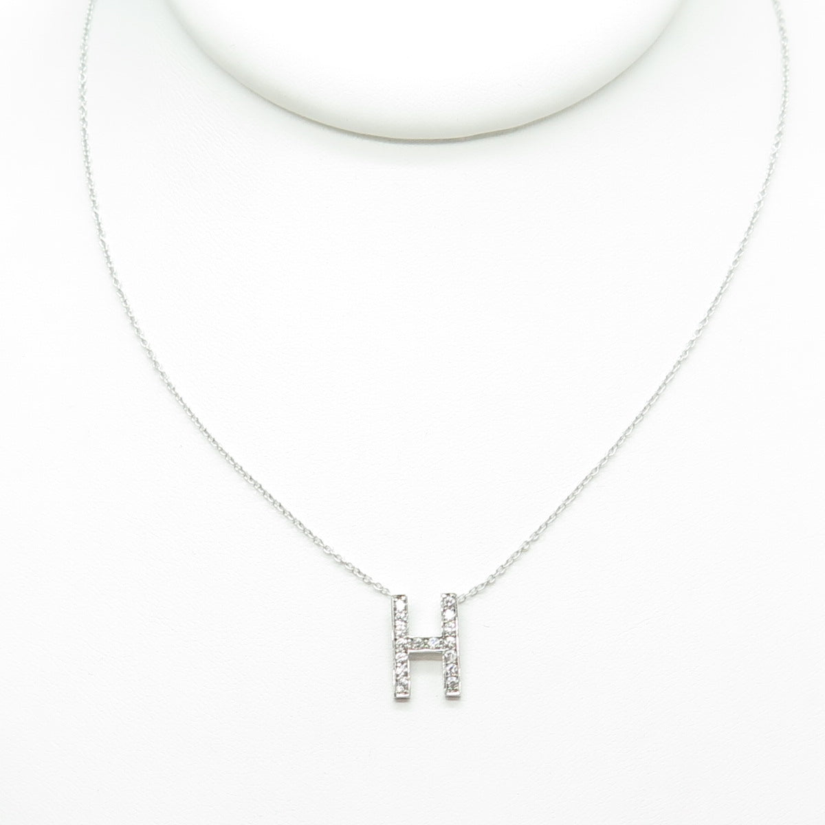 925 Sterling Silver C Z Letter "H" Initial Rolo Chain Necklace 16-18"