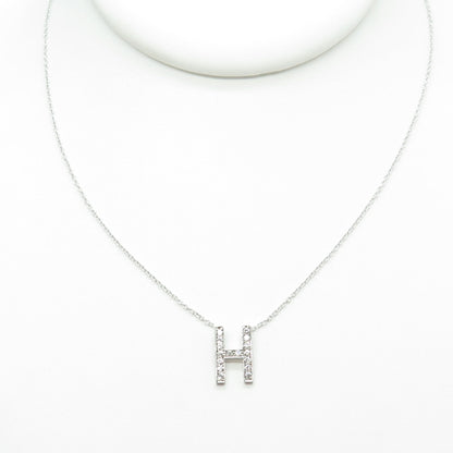 925 Sterling Silver C Z Letter "H" Initial Rolo Chain Necklace 16-18"