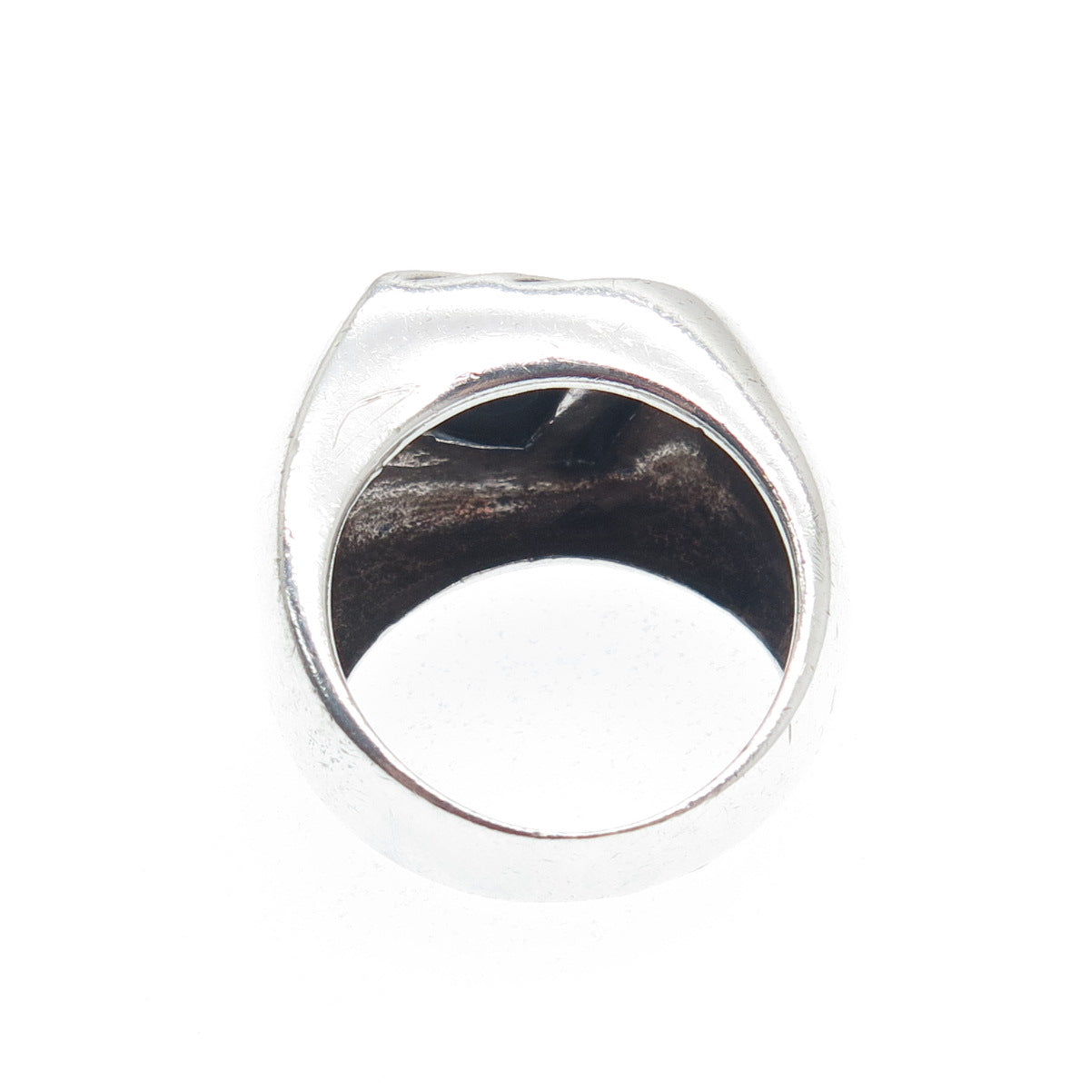 925 Sterling Silver Vintage Real Black Onyx Gemstone Ribbed Ring Size 7.5