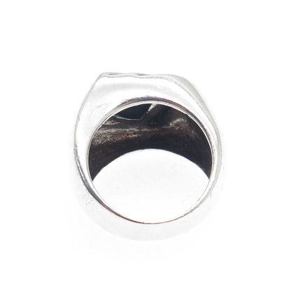 925 Sterling Silver Vintage Real Black Onyx Gemstone Ribbed Ring Size 7.5