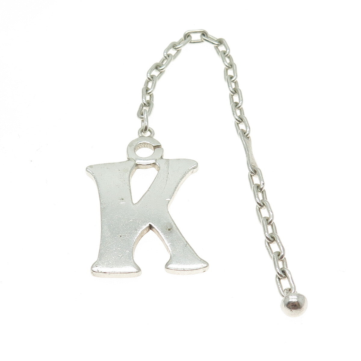 925 Sterling Silver Vintage Letter "K" Initial Key Fob Chain
