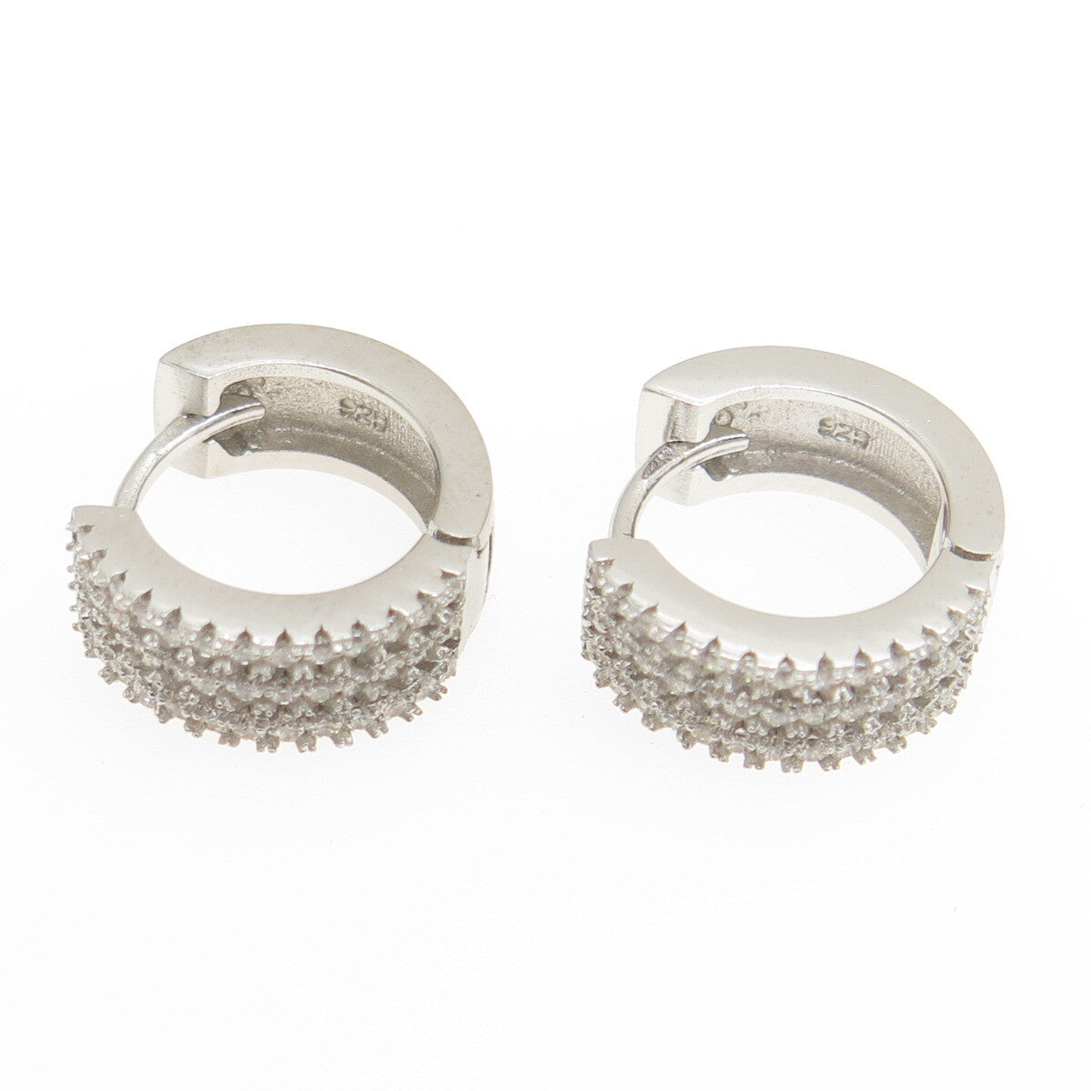 925 Sterling Silver Round-Cut C Z Multi-Row Hoop Earrings